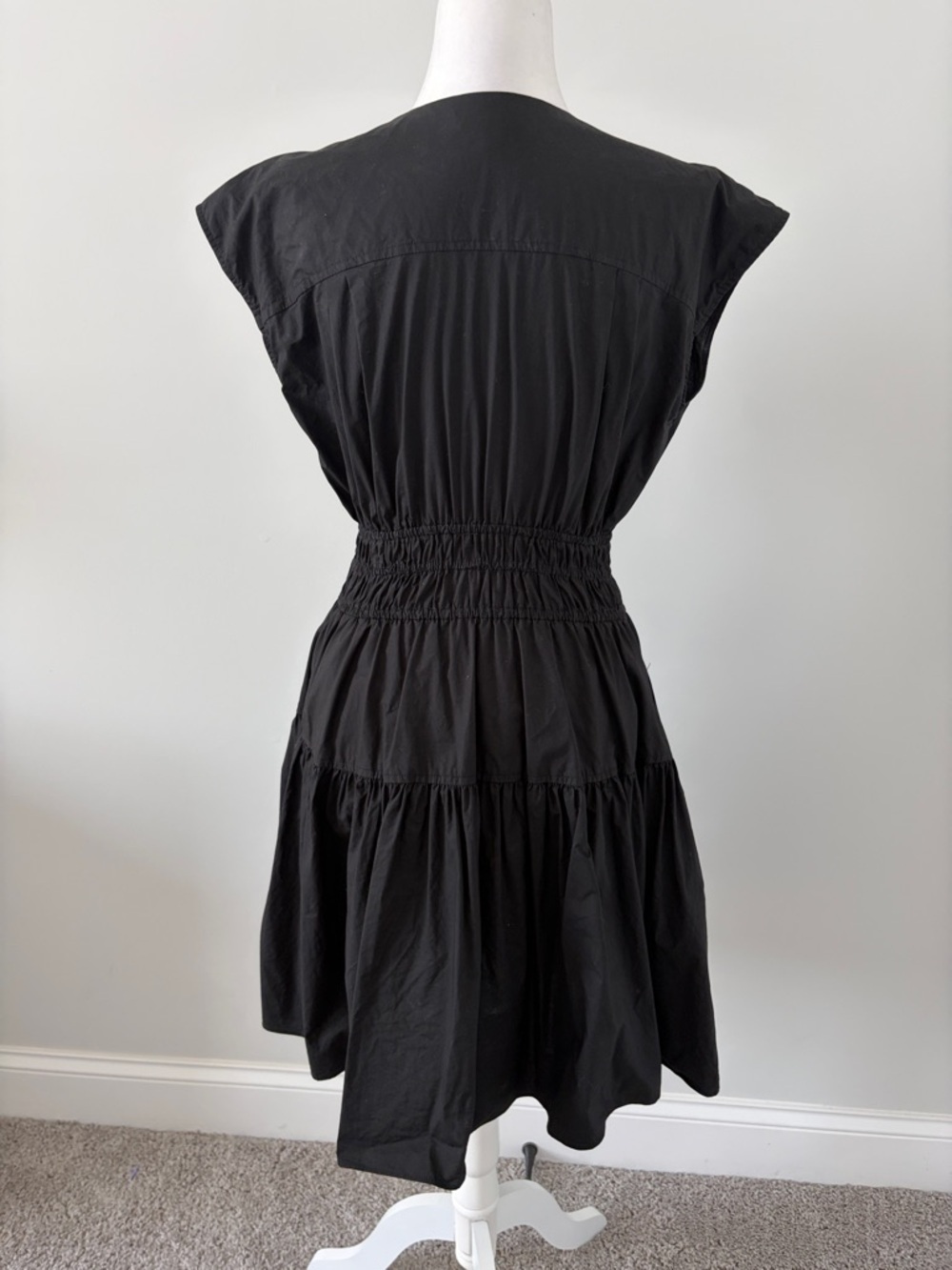 Pinch Smocked Waist V-Neck Mini Dress in Black - Picture 4 of 7
